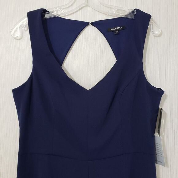 Marina NWT Navy Jumpsuit Wide Leg V Neck Evening Essential Sleeveless woman's 12 - Picture 7 of 10